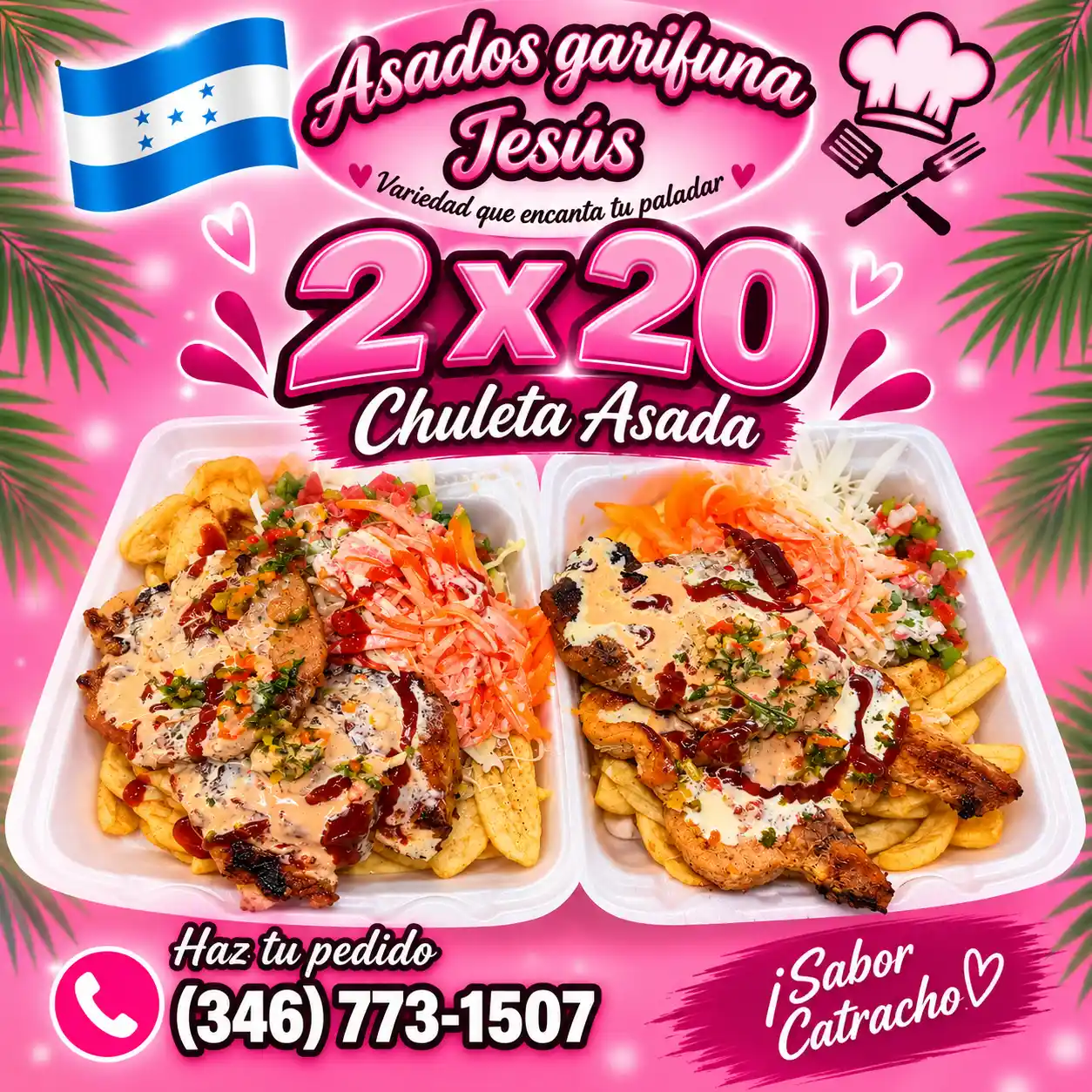 2 chuletas asadas por $20