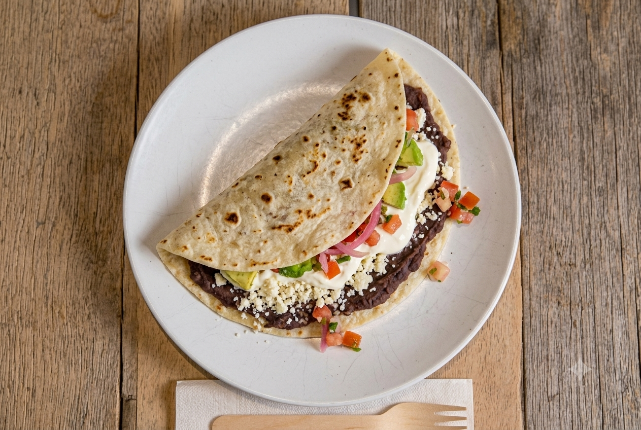 Tortilla de harina doblada con relleno, representativa de las baleadas hondureñas