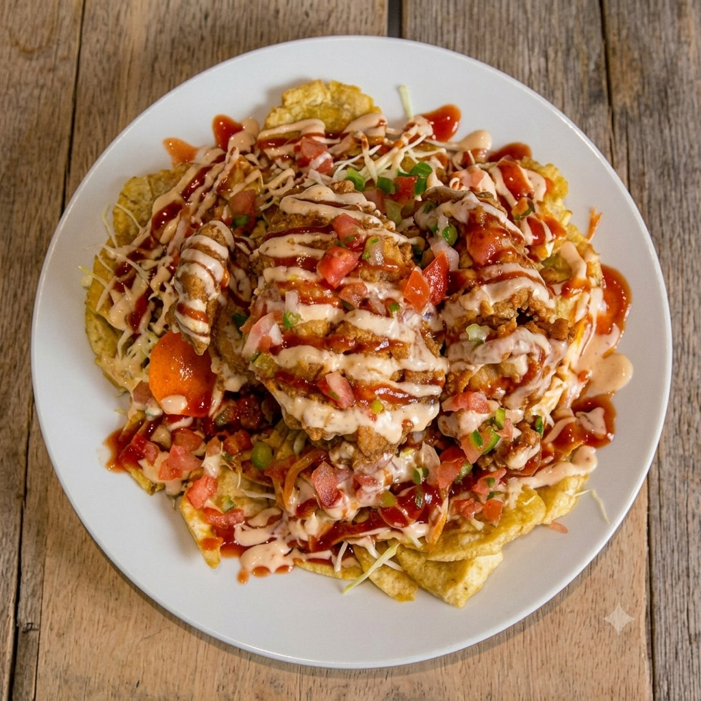Pollo frito dorado, representativo del pollo con tajadas de El Buen Sabor