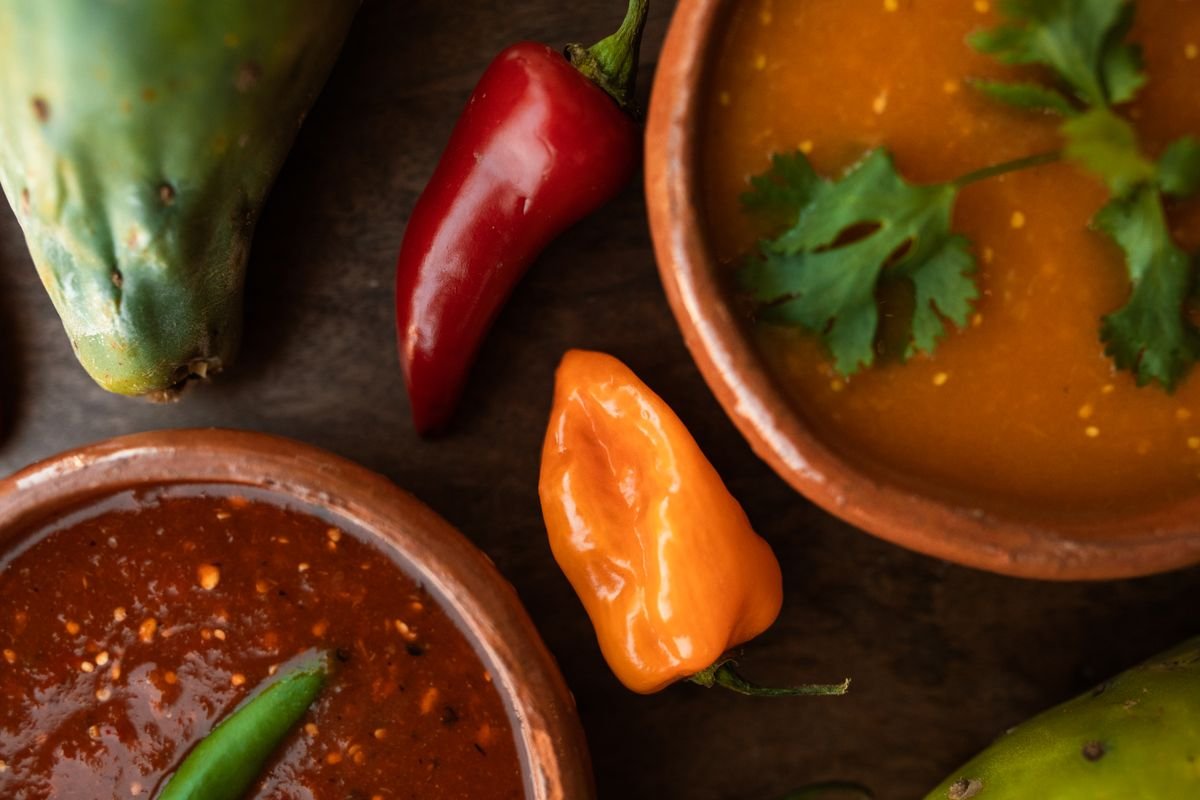 Representative photo of house red and green salsas